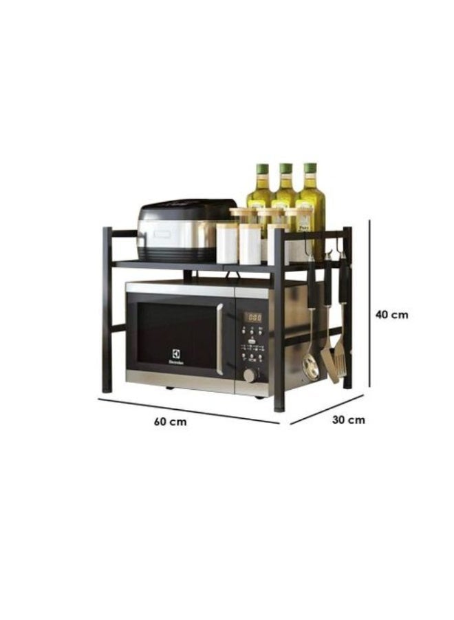 ايه جي ام ميتال حامل ميكروويف معدني متين | منظم مطبخ عملي موفر للمساحة | لون أسود - Image 1